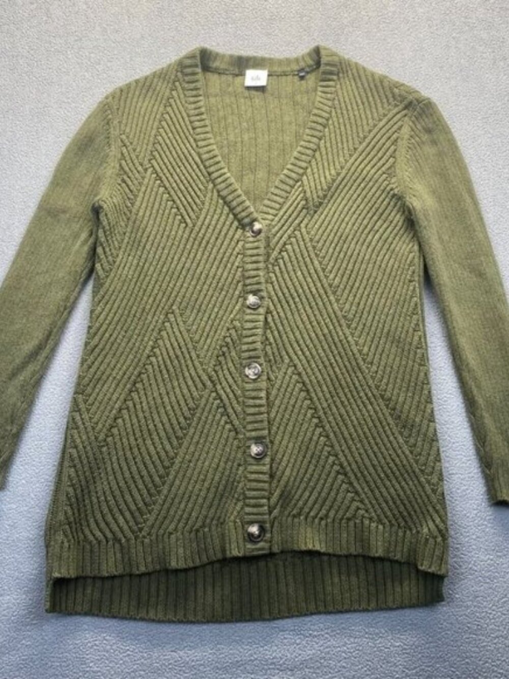 CAbi Sweater Womens Sz Small Green Aerial Longline Cardigan 3536 Cozy Cabincore